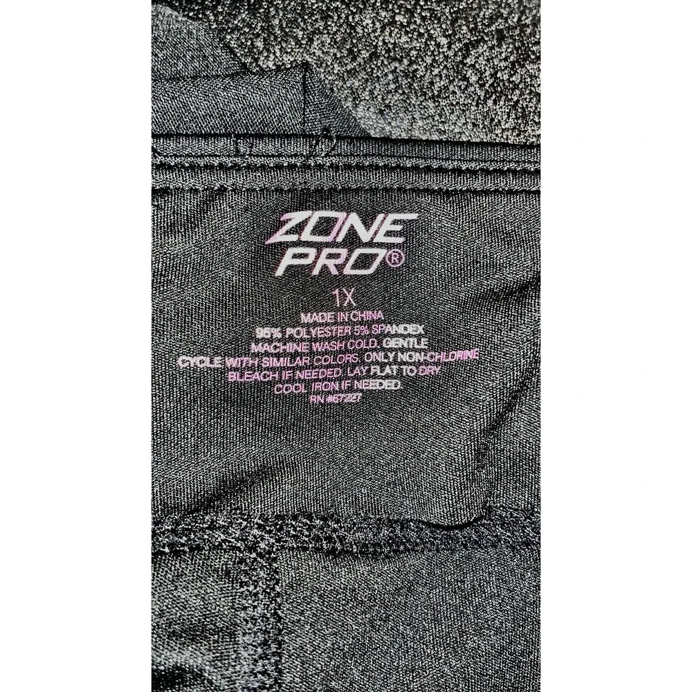 Zone Pro Women's Plus 1x Black Full Length Active Leggings Sheer Pockets & Ankle